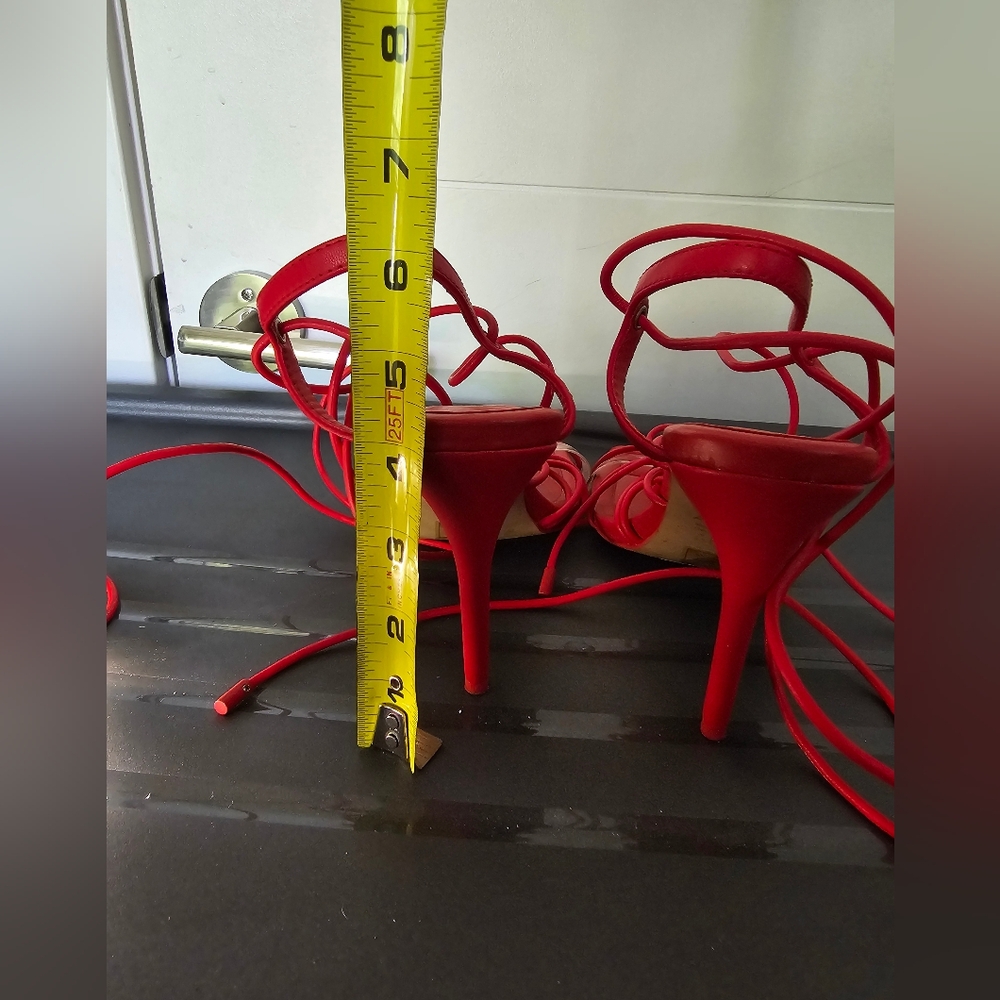 Aldo lace up strappy red heels size 8.5 - Picture 3 of 6